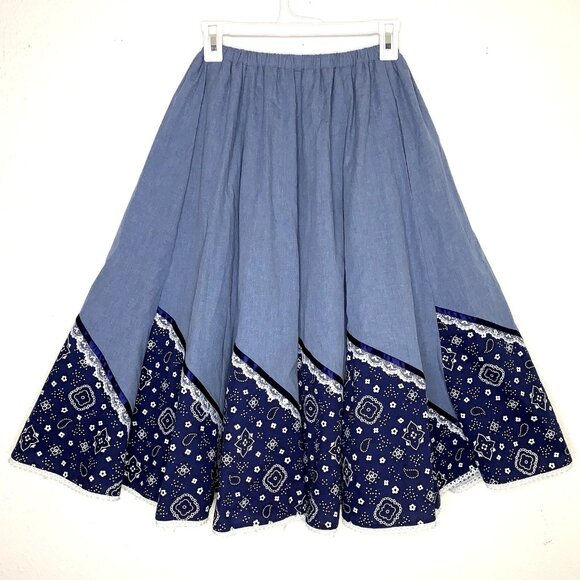 COTTAGECORE Prairie PATCHWORK Western SWING SKIRT Homestead 70s Cowgirl Harajuku - Picture 2 of 3